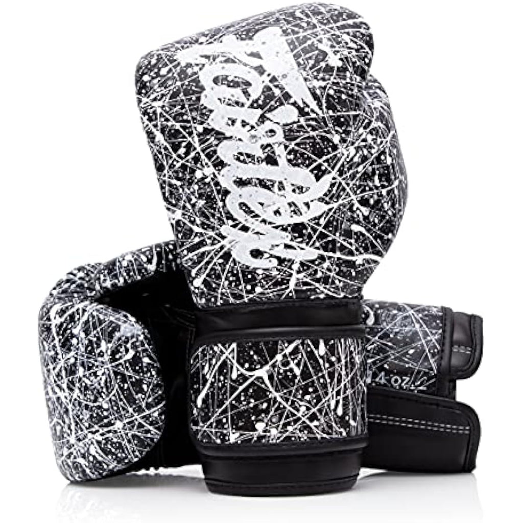 Fairtex Microfibre Muay Thai Boxing Gloves - Black/White, 12 oz