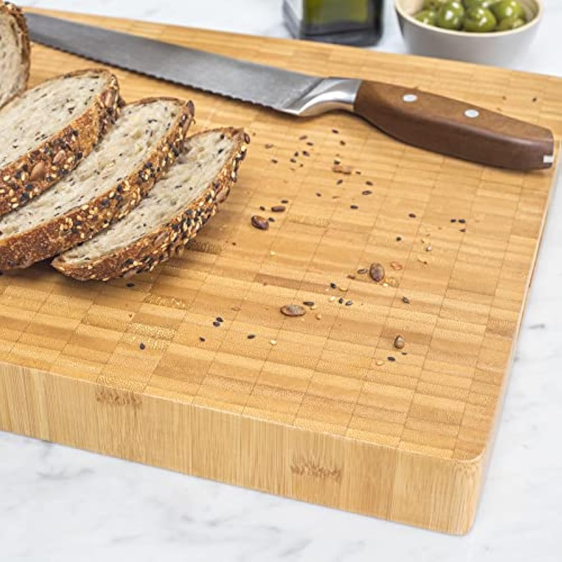 Dehaus End Grain Bamboo Chopping Board – Large Butcher Block with Juice Groove