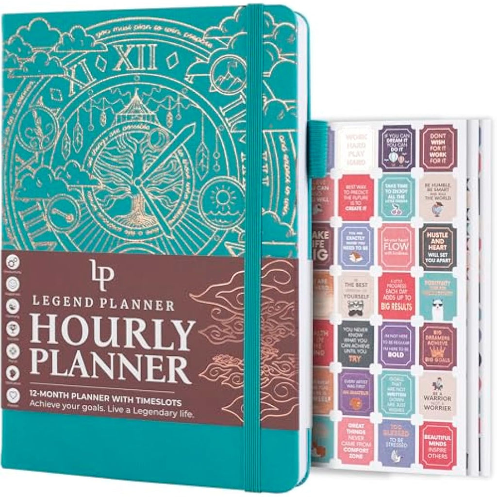 Legend Hourly Schedule Planner – Undated A5 Daily Organizer, Viridian Green