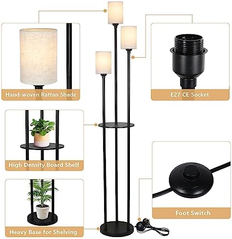Rayofly 3-Light Shelf Floor Lamp – Industrial Standing Lamp with Shelves