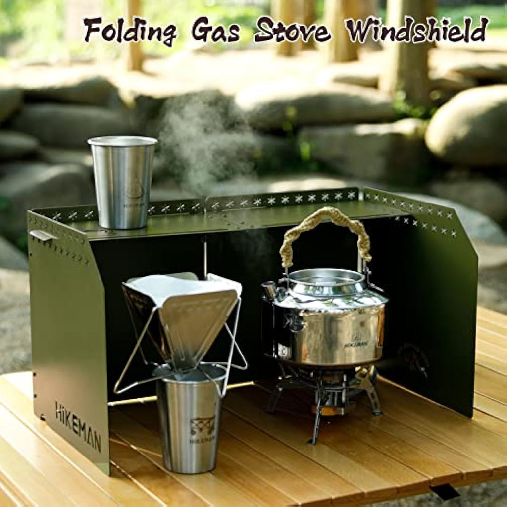 HIKEAMN Folding Gas Stove Windshield – Aluminum Camping Windscreen