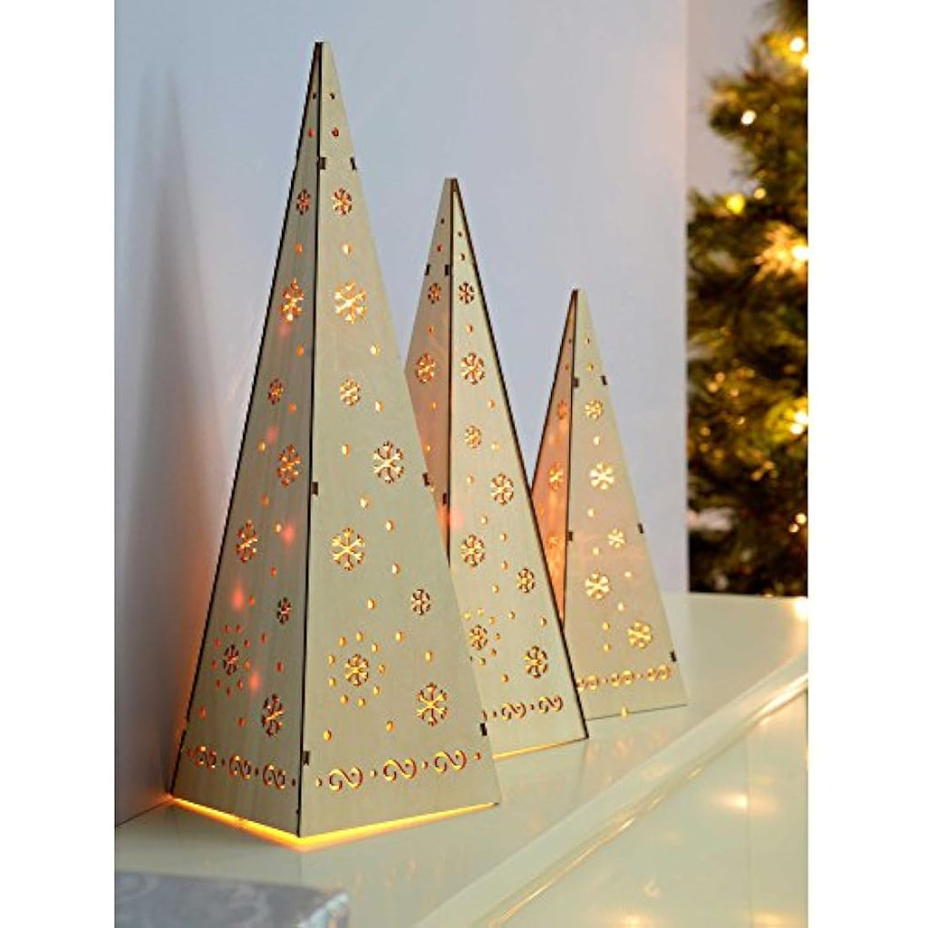Wooden LED Pyramid Christmas Trees – Set of 3 Multi-Color