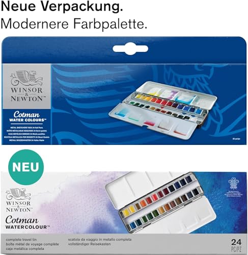 Winsor & Newton Cotman Watercolour Complete Travel Tin – 24 Half Pans