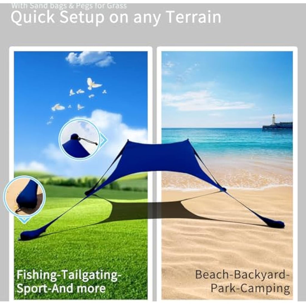 CUUPO 7x7ft Beach Tent Sun Shelter | UPF 50+ Lycra Canopy – Navy Blue