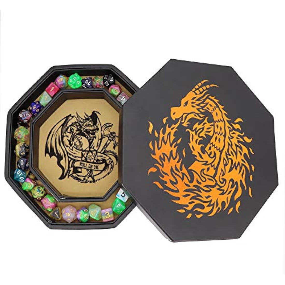 Fantasydice Fire Dragon Octagon Dice Tray with Lid and Staging Area
