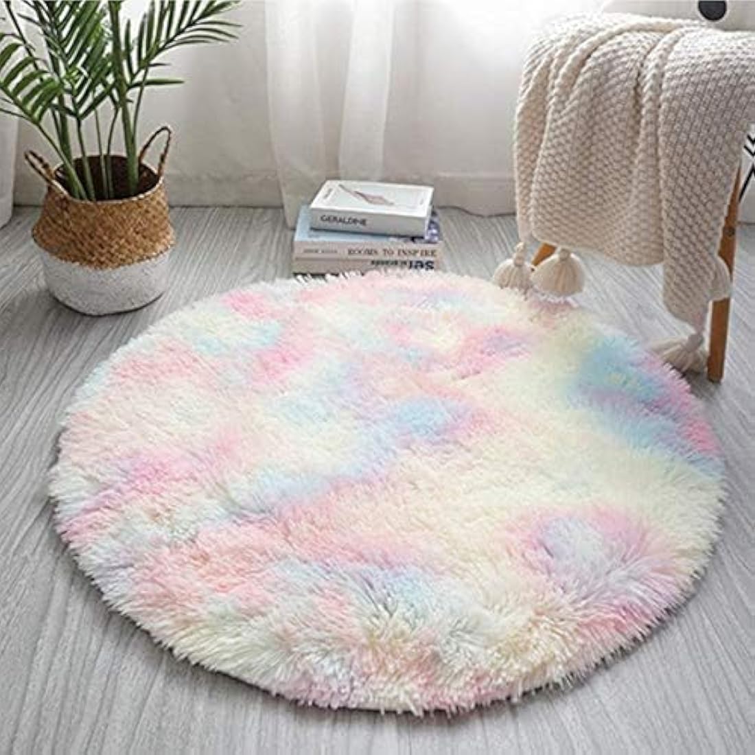 Round Rainbow Shaggy Rug – Colorful Kids Nursery Play Mat