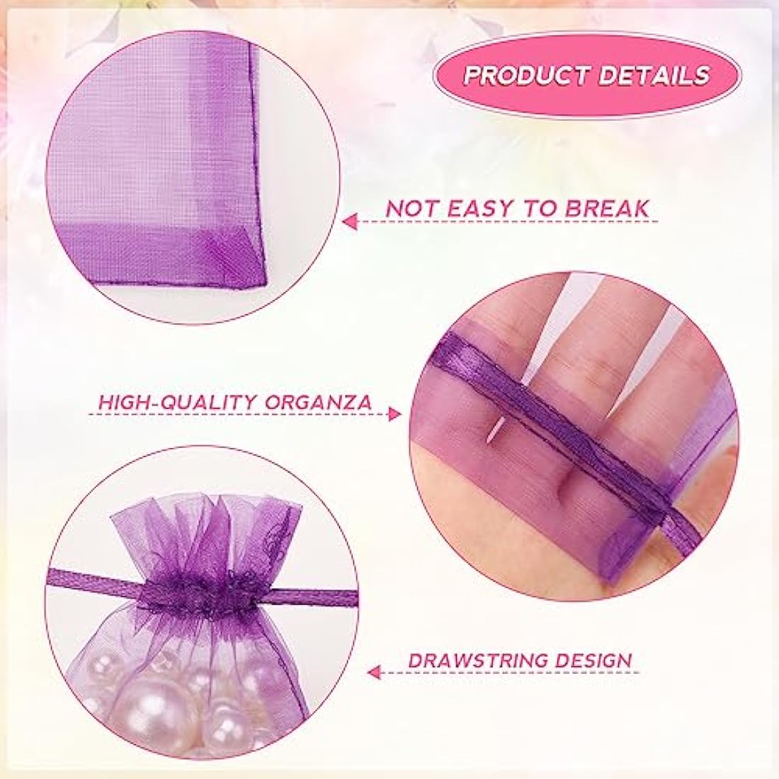 G2PLUS Purple Organza Gift Bags | 100 PCS Mesh Jewelry Pouches 10x15cm
