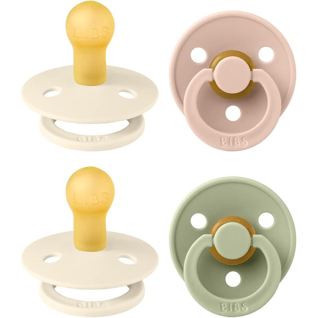 BIBS Colour Pacifiers 4-Pack | Natural Rubber Latex Soothers, 0-6 Months