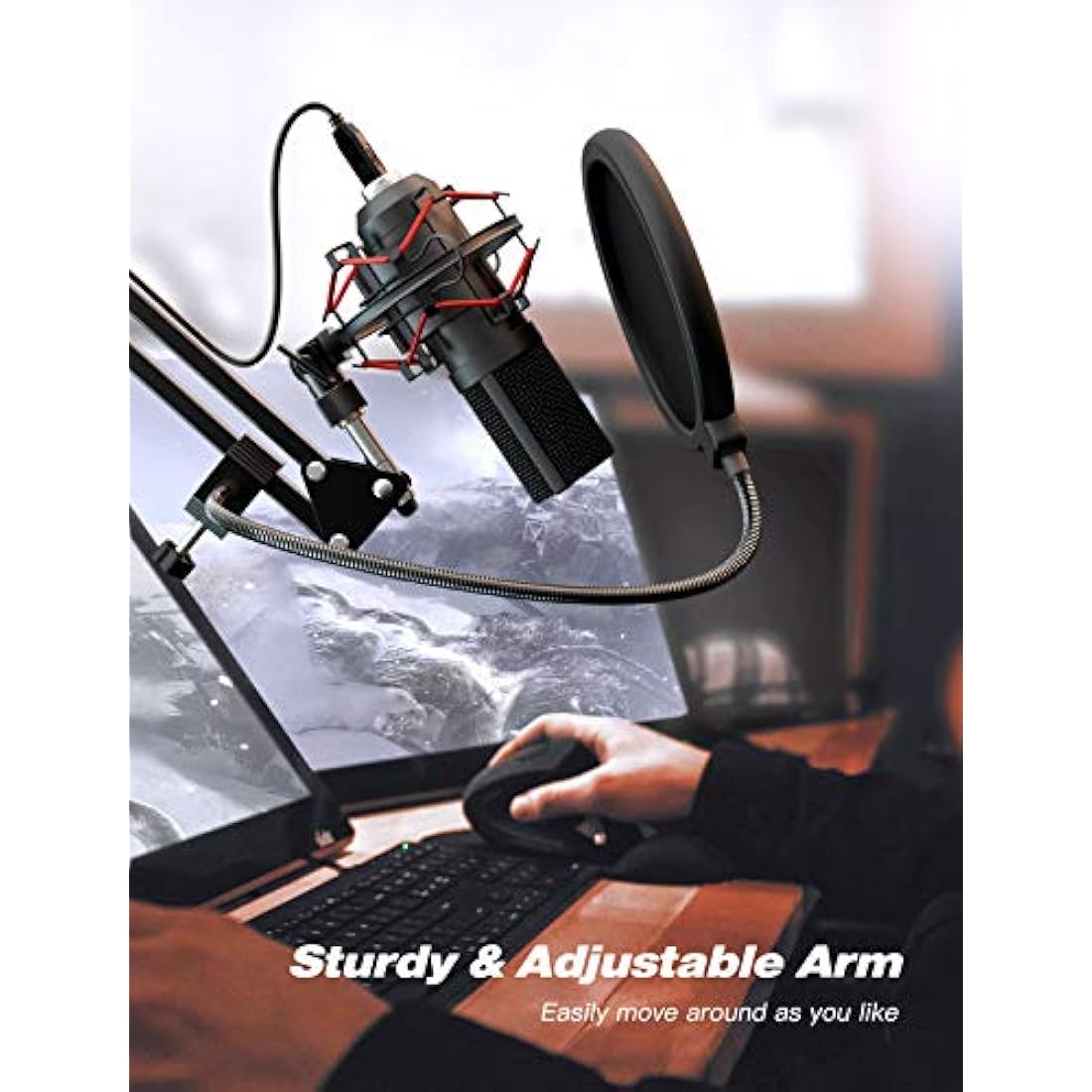 FIFINE T732 USB Gaming Microphone Kit with Boom Arm and Shock Mount
