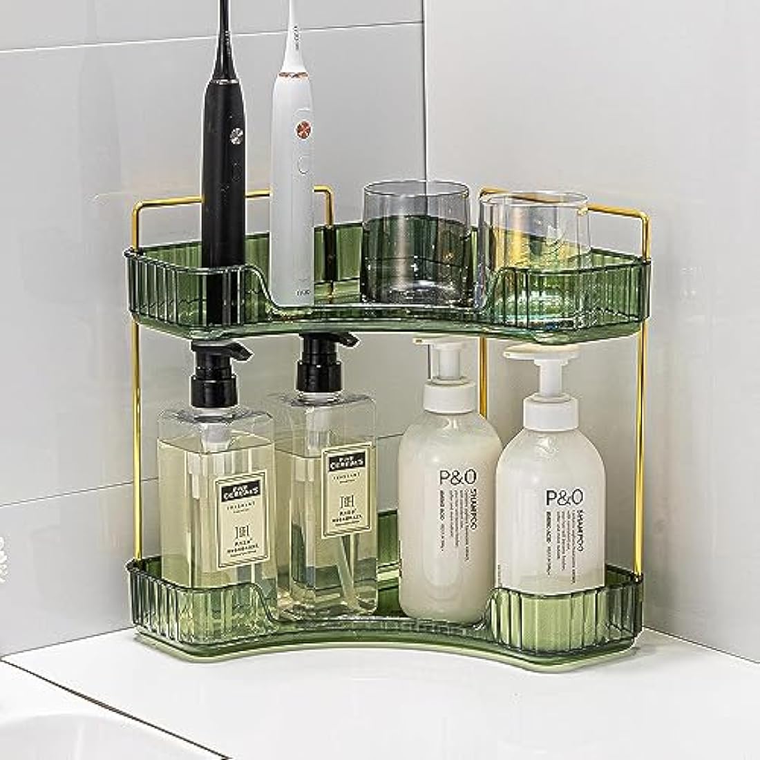 Baoswi 2-Tier Corner Makeup Organiser | Green Skincare & Perfume Shelf