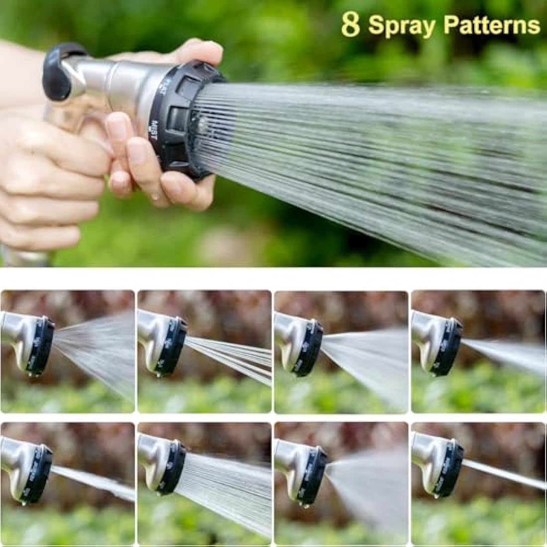 FANHAO Heavy Duty Metal Garden Hose Nozzle | 8-Pattern Thumb Control