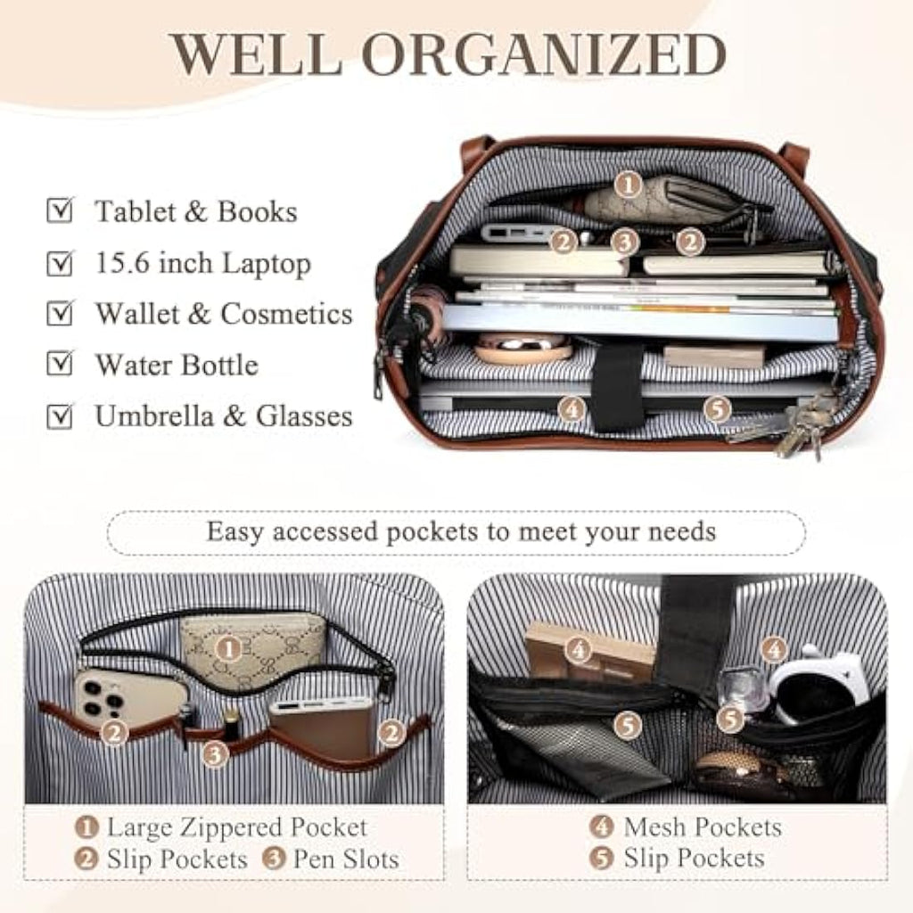 Kasgo 15.6 inch Laptop Bag for Women | Water Resistant Work Tote Bag