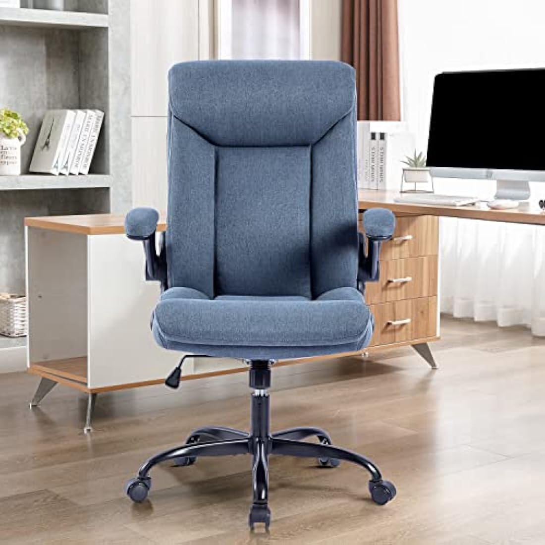 MZLEE Ergonomic Executive Office Chair with Flip-up Armrests - Navy Blue
