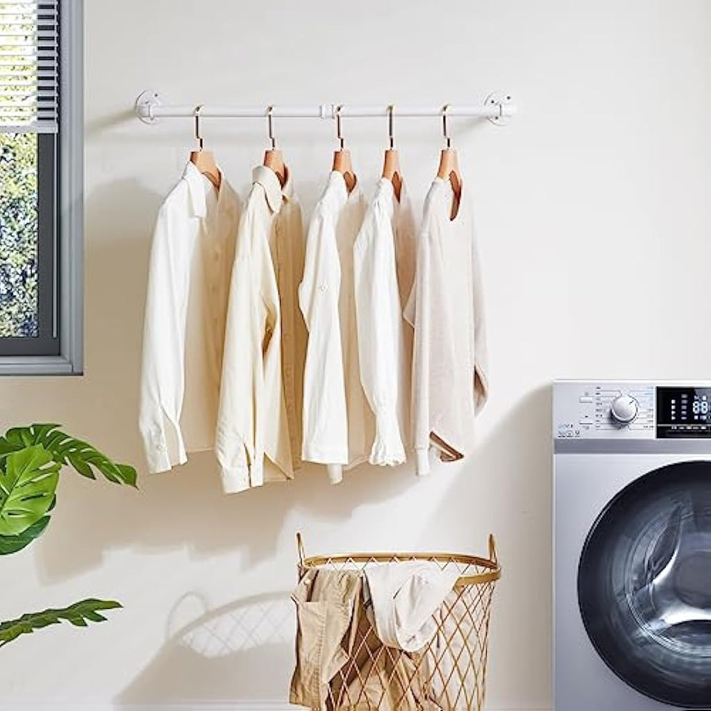 IBUYKE Industrial Wall Mounted Coat Rack – Heavy Duty Iron Rail, White