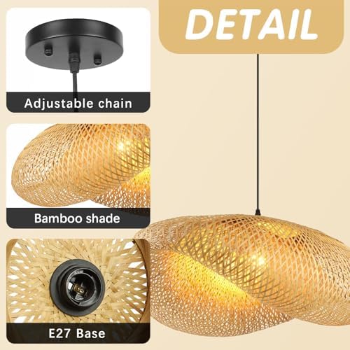 Jolof Store Handwoven Bamboo Straw Hat Pendant Light – 100cm Vintage Shade