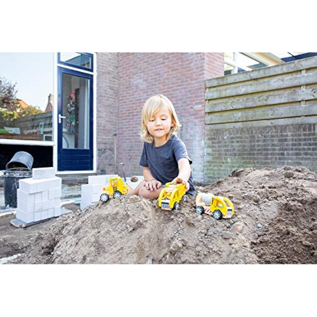 New Classic Toys Wooden Construction Vehicles Set for Toddlers – Yellow