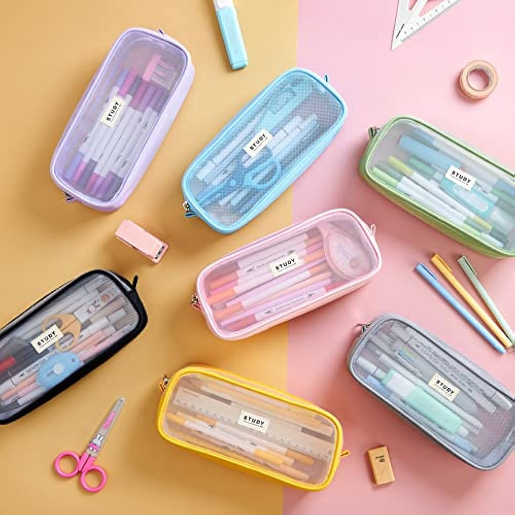KALIDI Clear Mesh Pencil Case – Large Capacity Stationery Pouch