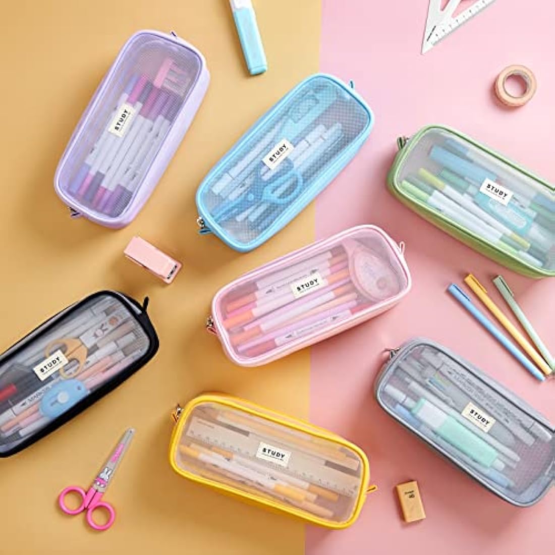KALIDI Clear Mesh Pencil Case – Large Capacity Stationery Pouch