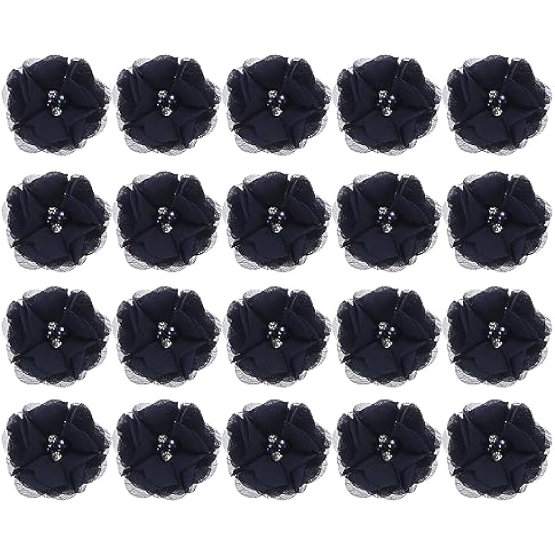 Jolof Store Dark Blue Chiffon Flower Heads with Rhinestones - 20 Pack