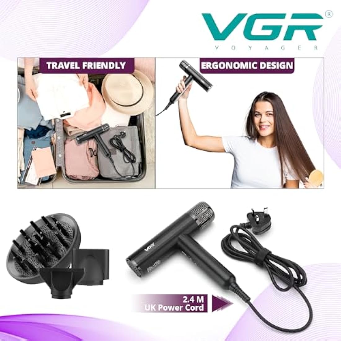 VGR Professional Ionic Hair Dryer – 11000 RPM Brushless Motor