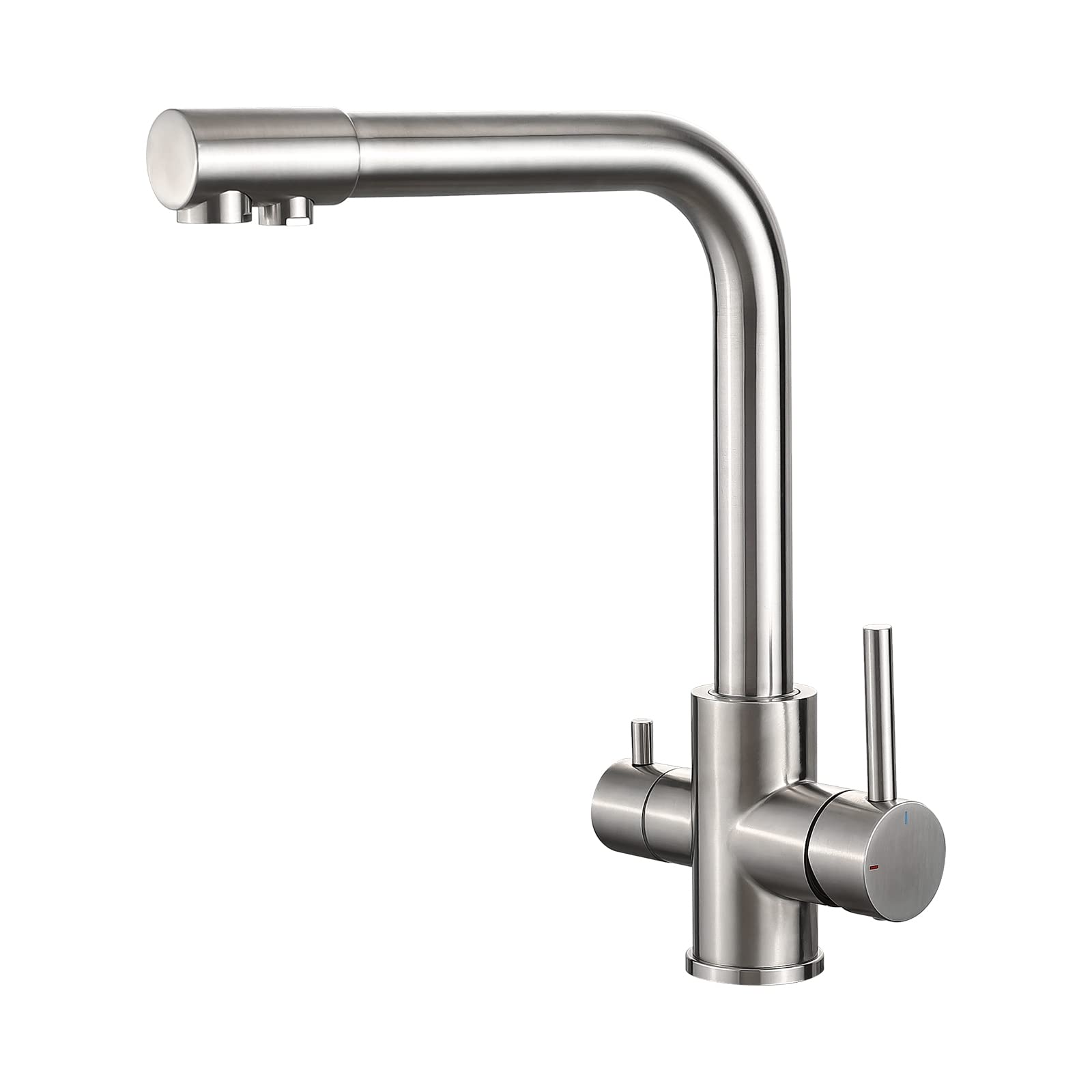 Ibergrif 3 Way Kitchen Water Filter Tap | Brushed Nickel Swivel Mixer