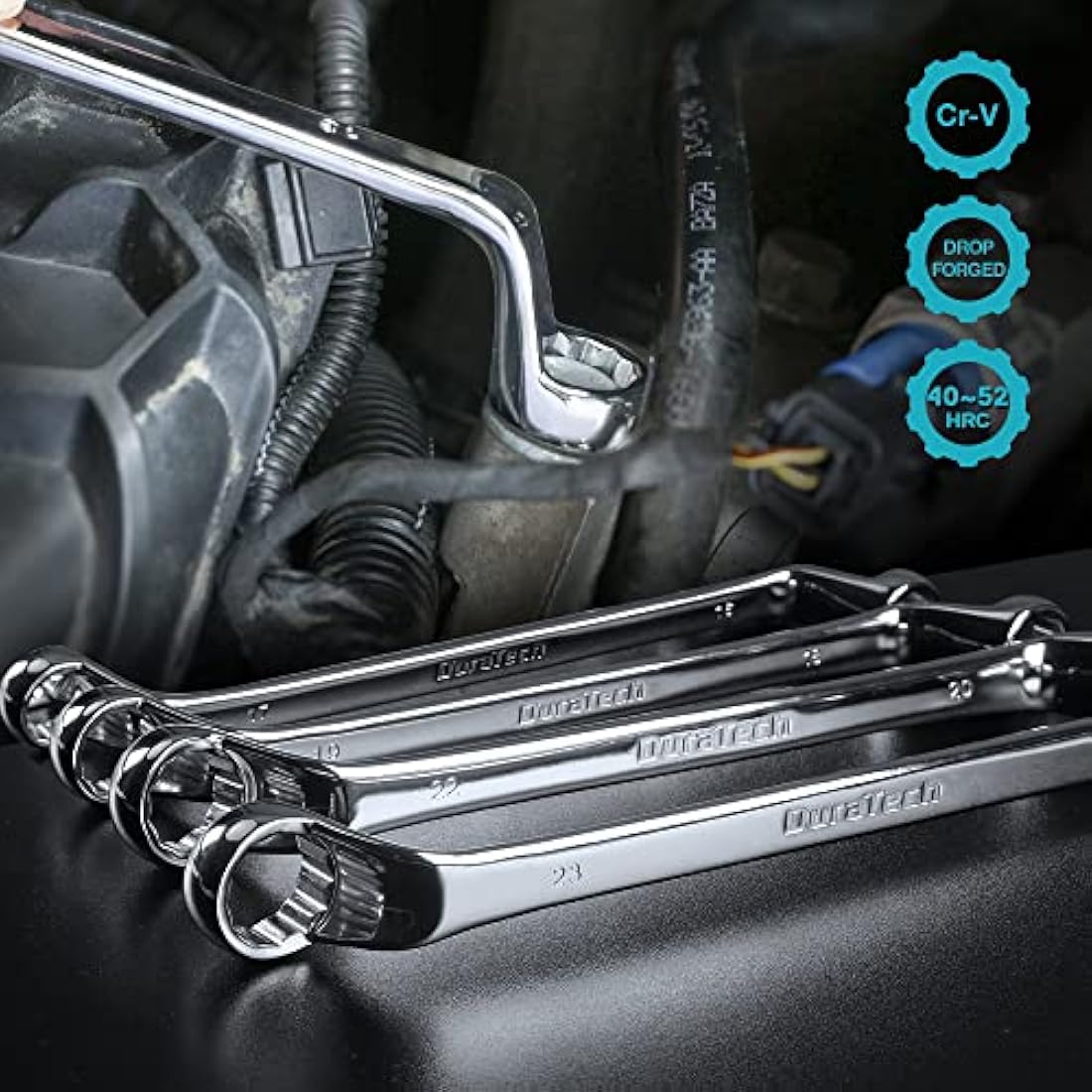 DURATECH 9-Piece Metric Offset Double Ring Spanner Set | 6-23mm CR-V Steel