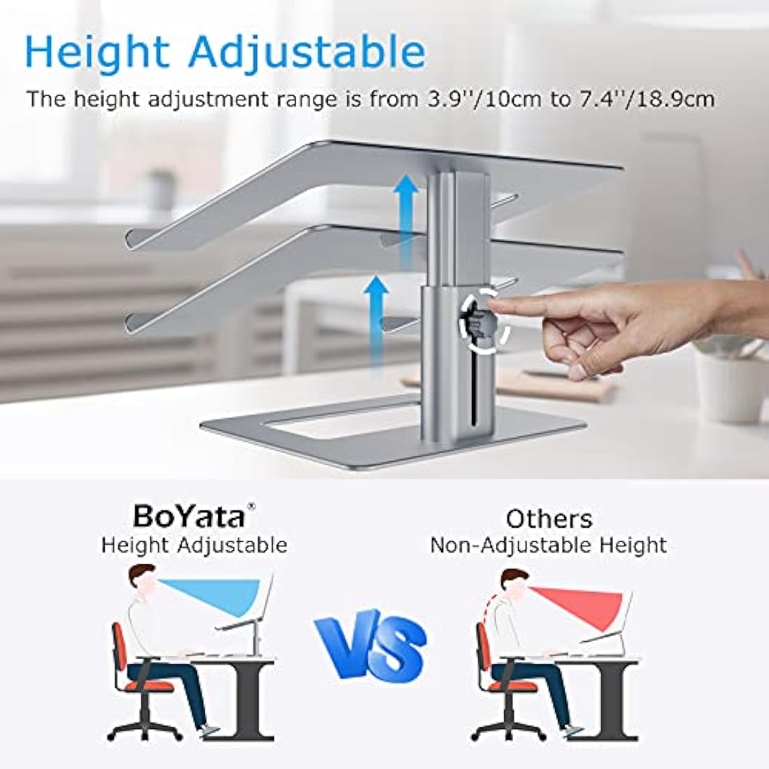 BoYata Laptop Stand – Height Adjustable Ergonomic Cooling Riser for 10-17"