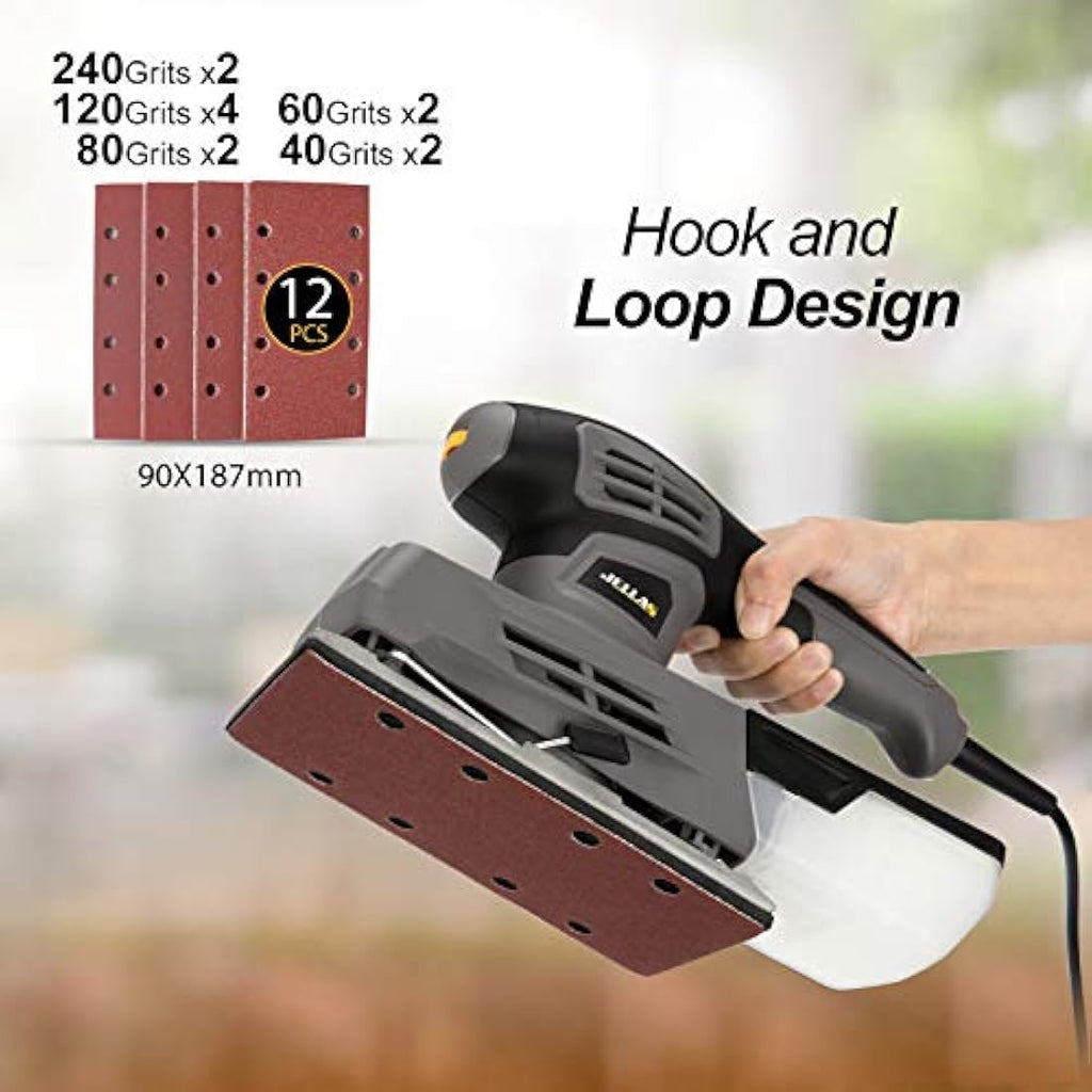 Jellas 220W 1/3 Sheet Sander - 6 Variable Speed Electric Wood Sander