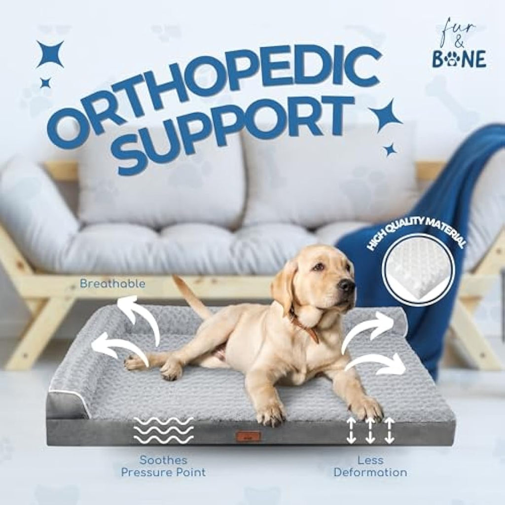 Fur & Bone Orthopedic Dog Bed – Egg Crate Foam Bolster Mattress