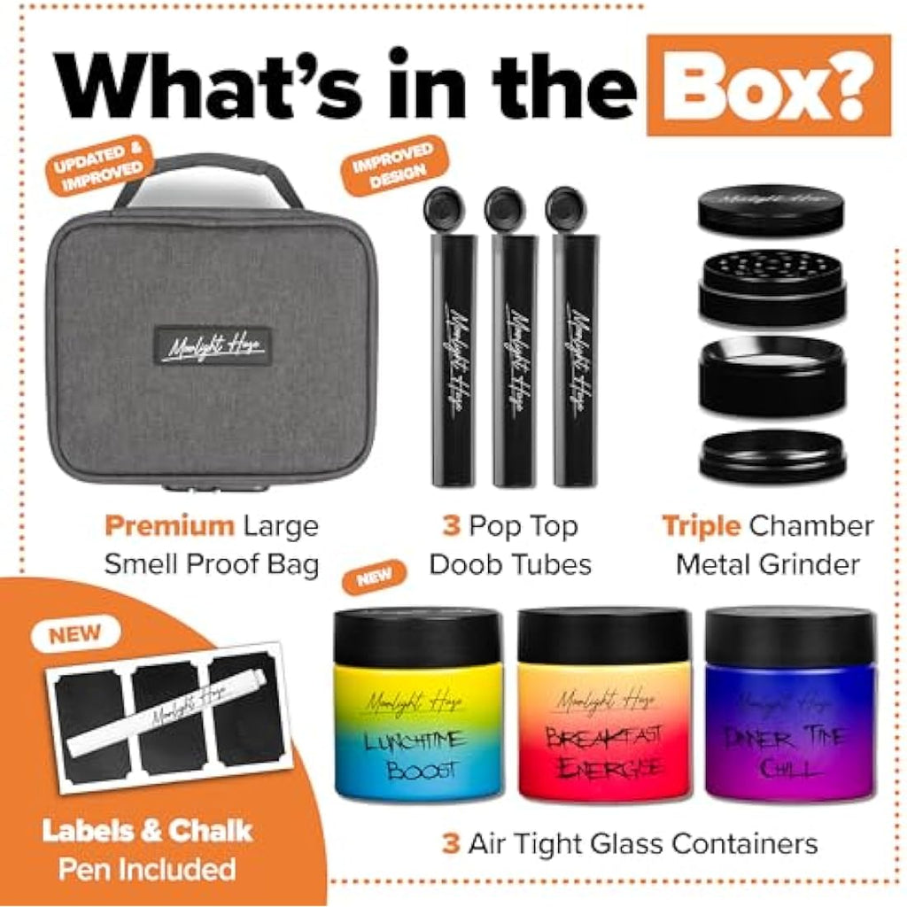 Moonlight Haze Smell Proof Bag Stash Box Set with Grinder & Jars