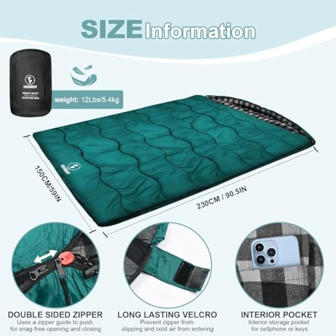 FORINBUY Double Sleeping Bag – Winter Cotton Flannel Queen Size 2 Person
