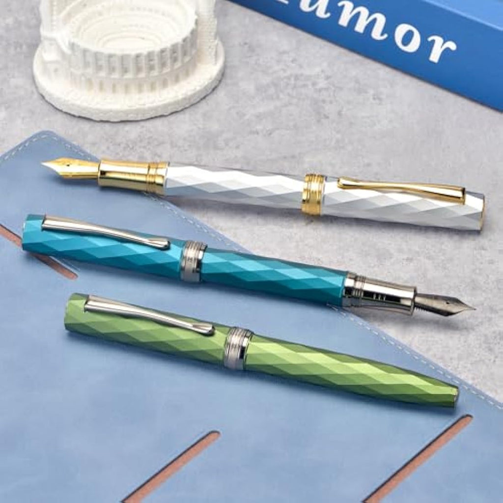 Hongdian N11 Fountain Pen – Peacock Blue Lozenge Design Metal Case Set