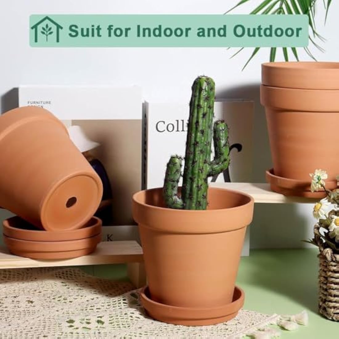 Vensovo 15cm Terra Cotta Plant Pots with Saucers - 4 Pack Clay Planters