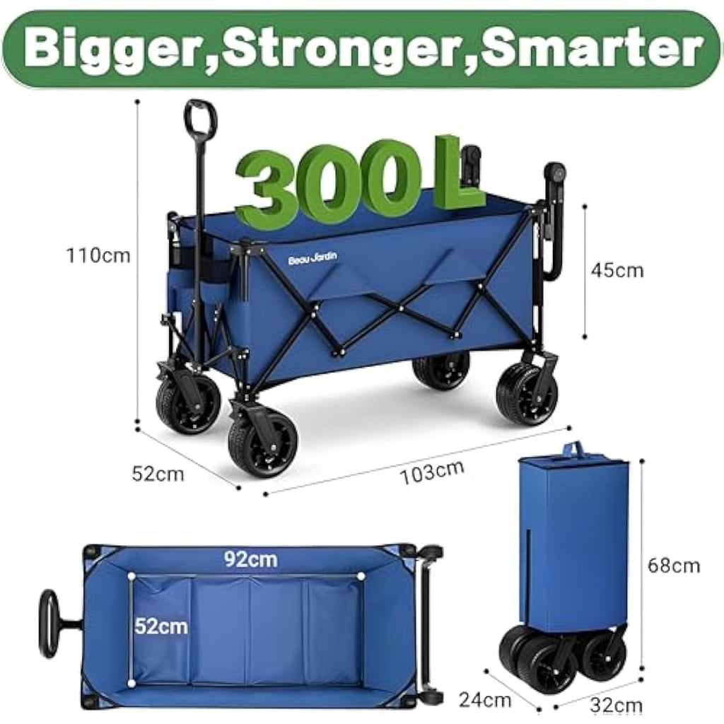 Beau Jardin XXL Folding Wagon – Heavy Duty 220L All-Terrain Beach Cart