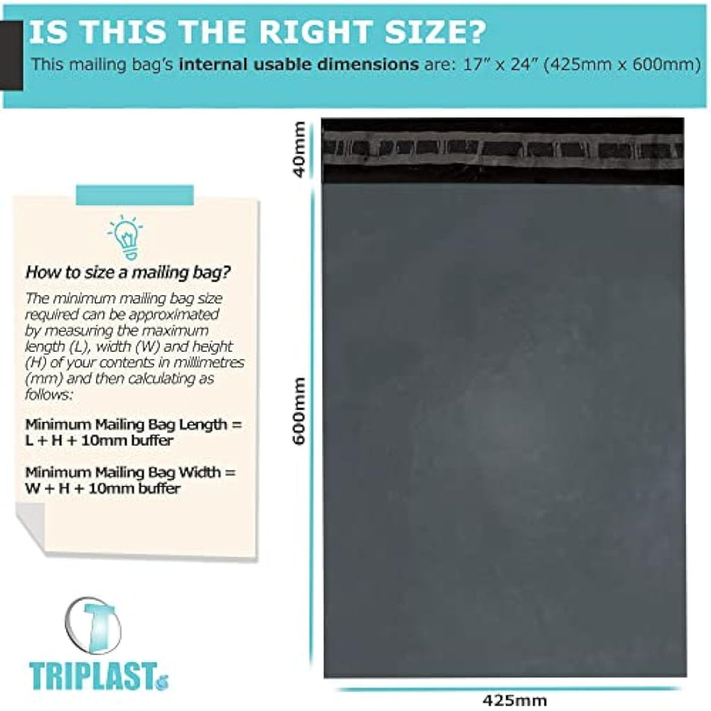 Triplast Large Mailing Bags | 17x24 Inch Self-Seal Poly Mailers (50 Pack)