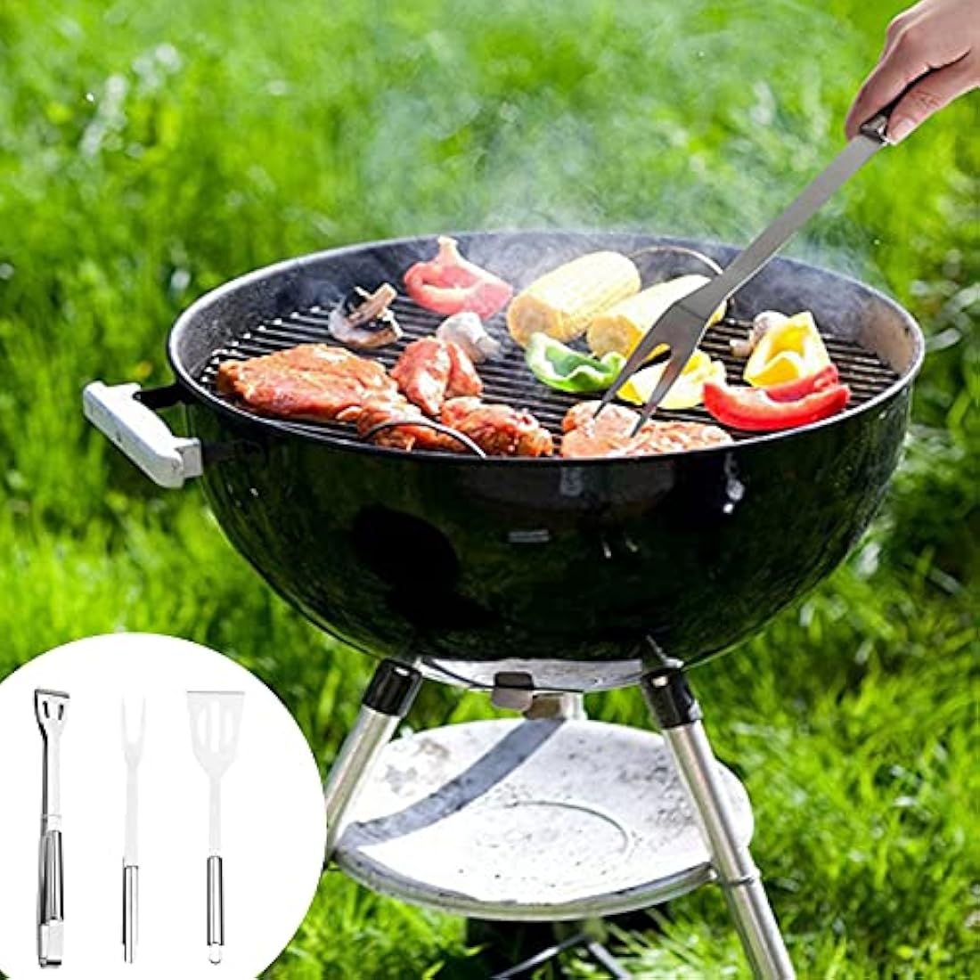 Jolof Store 3-Piece Stainless Steel BBQ Tool Set with Storage Bag