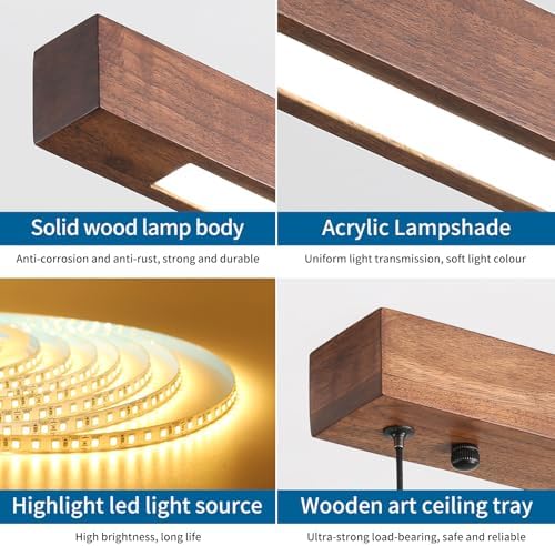 Walnut Wood Linear Pendant Light | 100cm Dimmable LED Chandelier