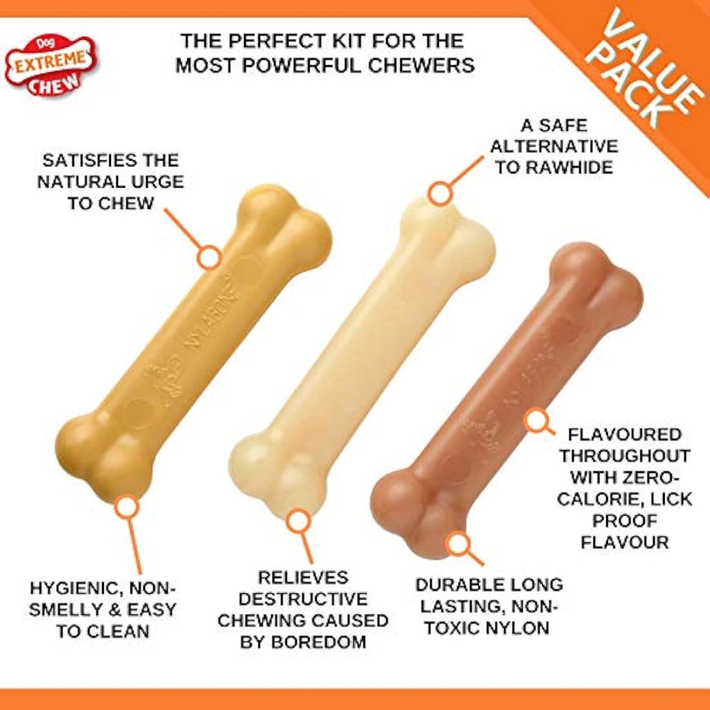 Nylabone Durable Dog Chew Toy 3-Pack | Peanut Butter & Bacon | Small