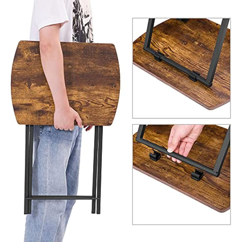 HOOBRO Folding Side Table – Industrial Metal Snack Tray for Small Spaces