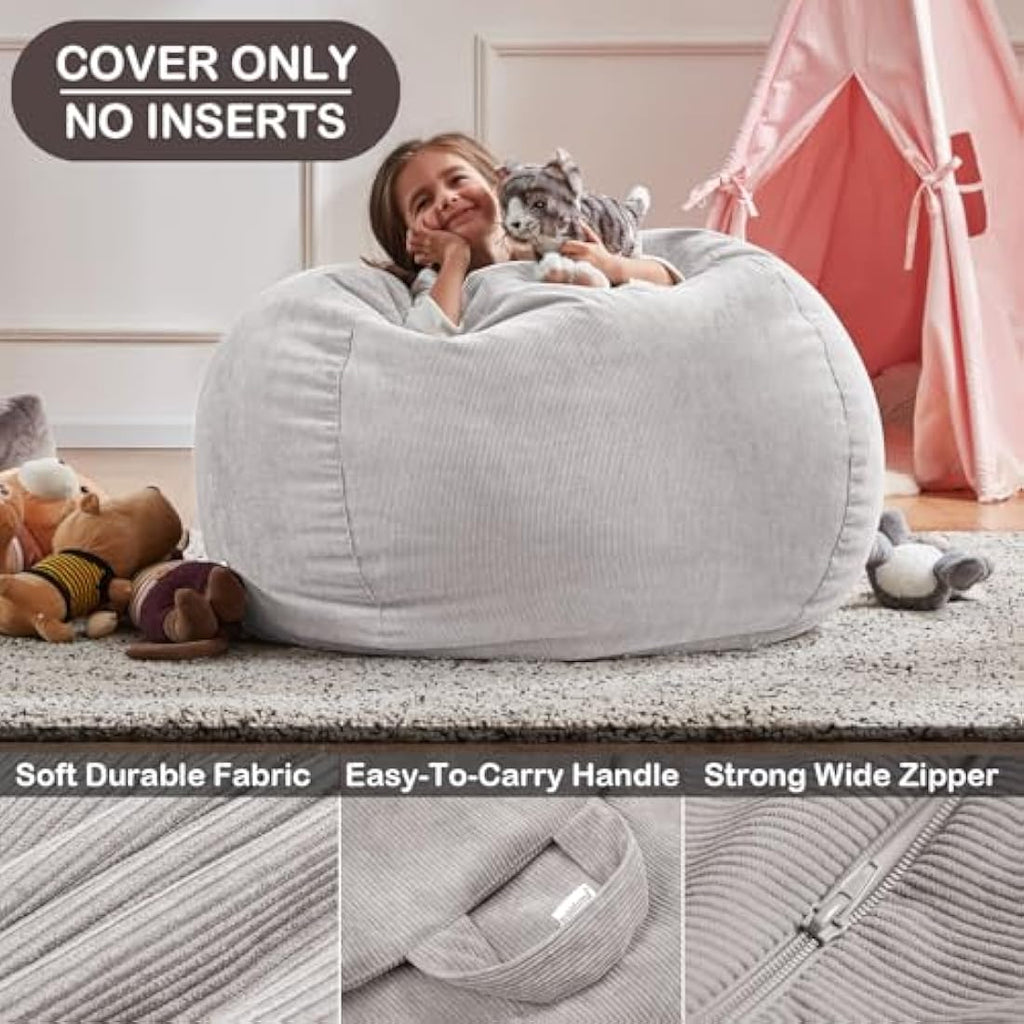 Nobildonna Corduroy Bean Bag Chair Cover | 300L Extra Large - Light Grey