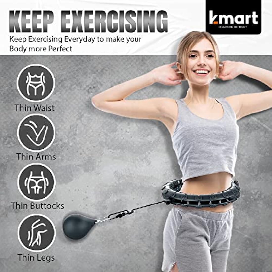 K-MART Smart Weighted Hula Hoop – 24 Detachable Knots for Fitness
