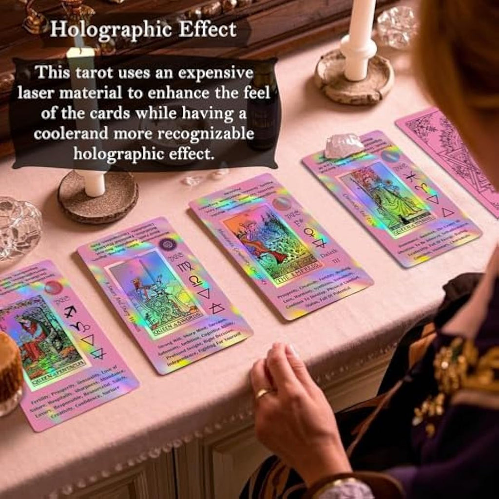 Smoostart Pink Holographic Tarot Cards Deck with Meanings for Beginners