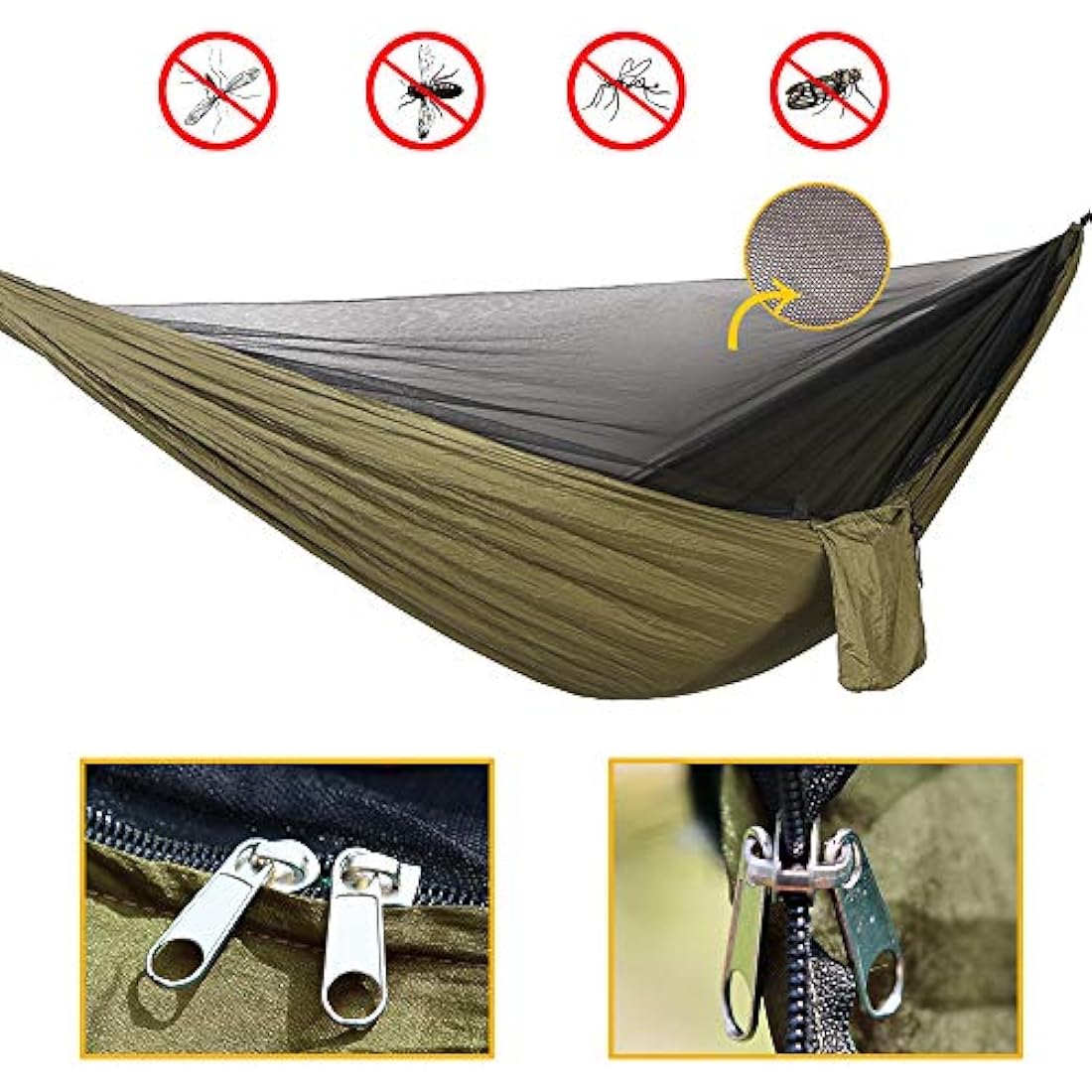 Camping Hammock Set with Mosquito Net and Rainfly – Army Green