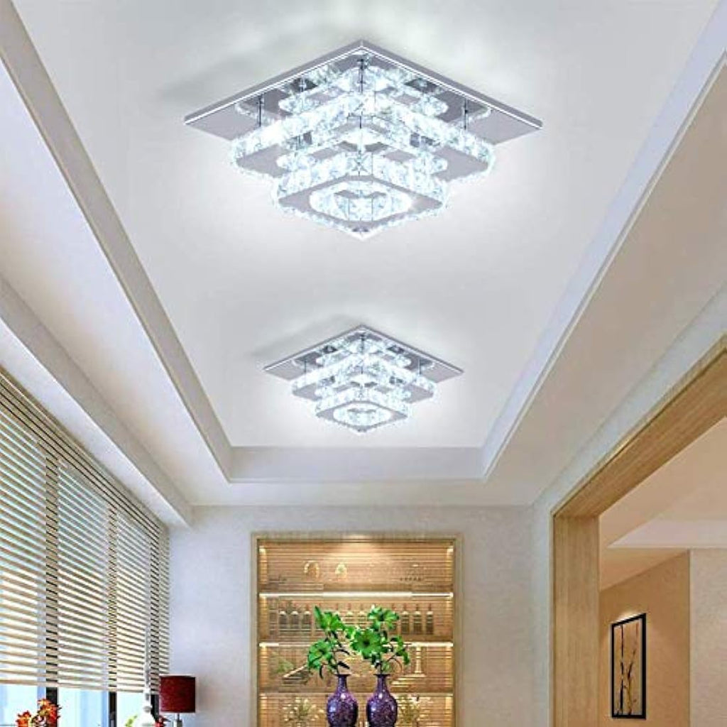 Finktonglan Modern K9 Crystal LED Flush Mount Ceiling Light – Cool White