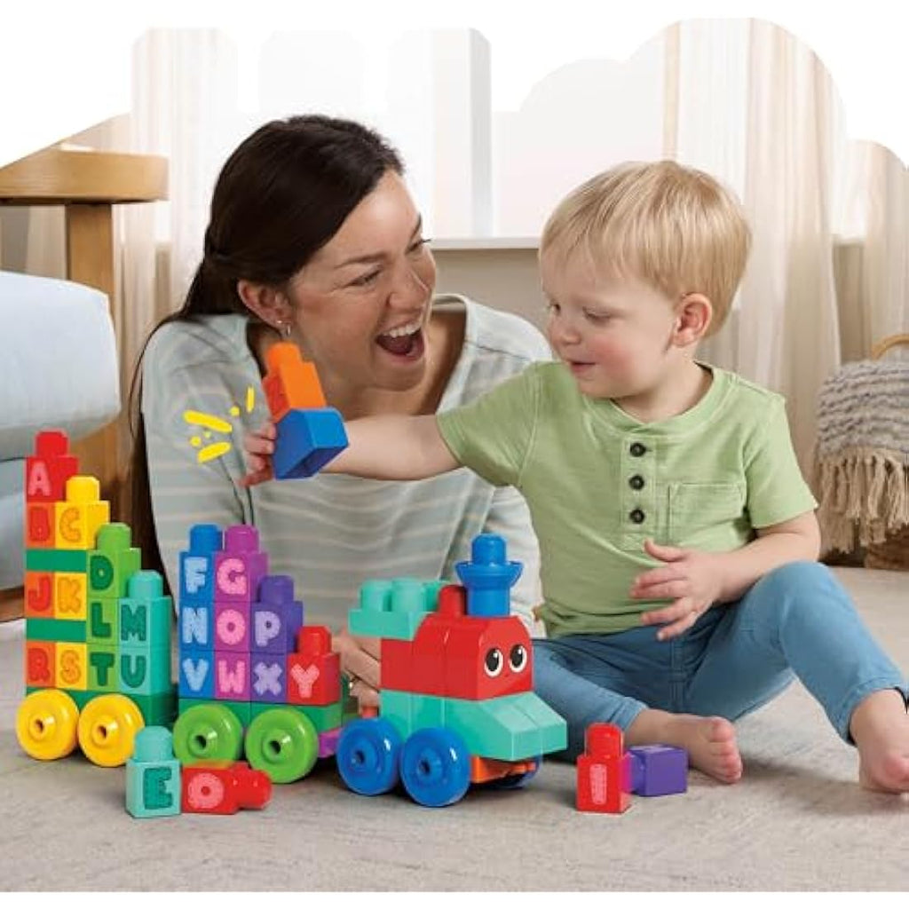MEGA BLOKS ABC Learning Train – 60 Piece Toddler Building Blocks Set