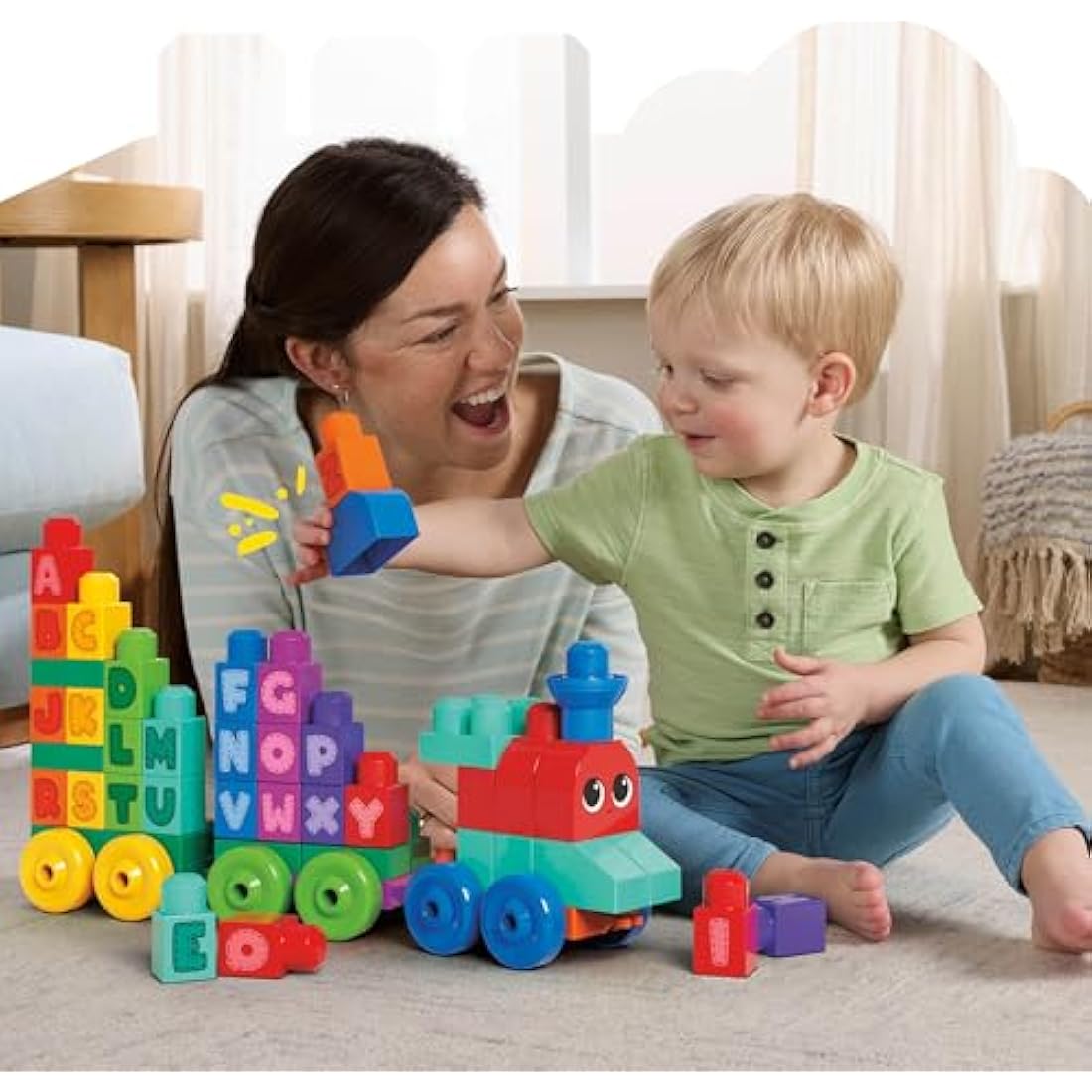 MEGA BLOKS ABC Learning Train – 60 Piece Toddler Building Blocks Set