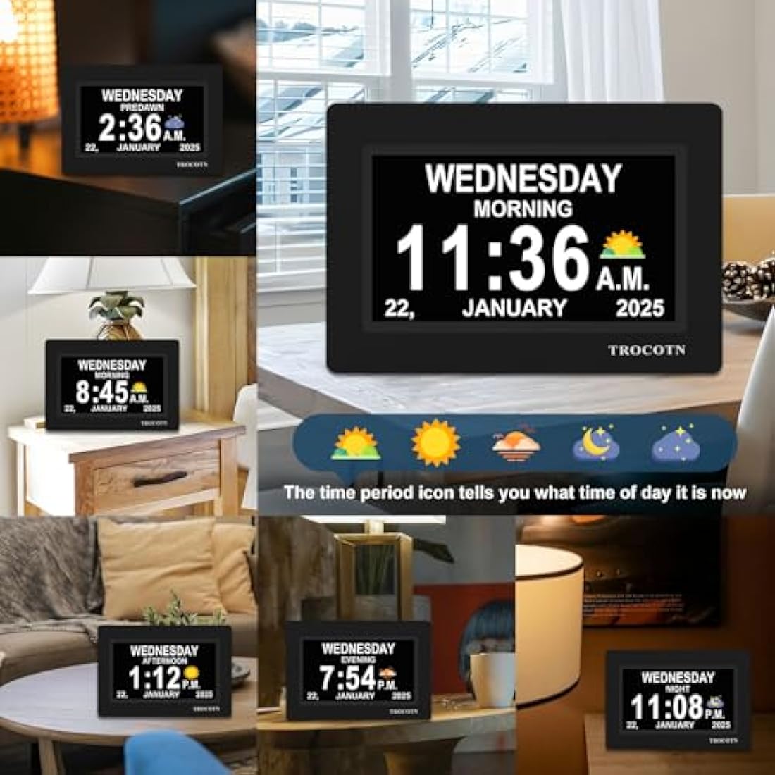 TROCOTN 7-Inch Digital Calendar Clock for Elderly – Large Day Date Display