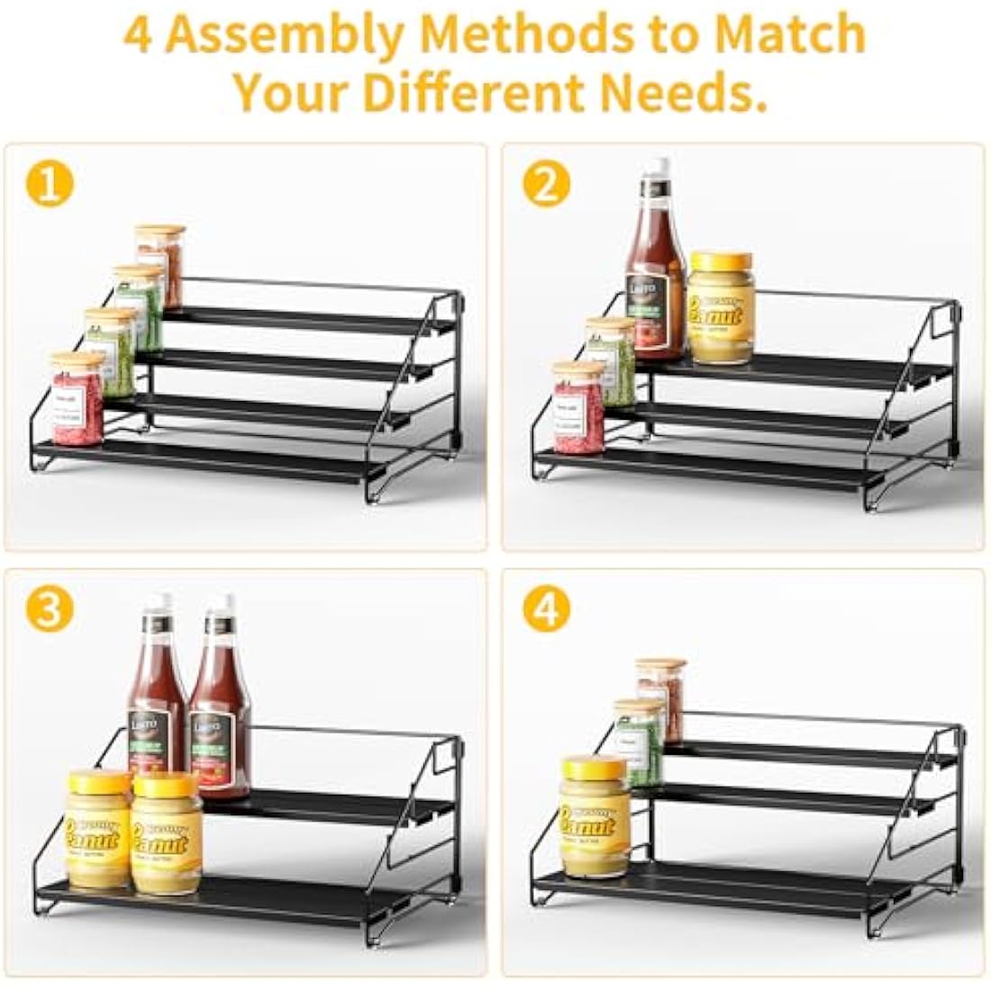 ZDDLOINP 4-Tier Metal Spice Rack Organizer | Adjustable Depth for Kitchen