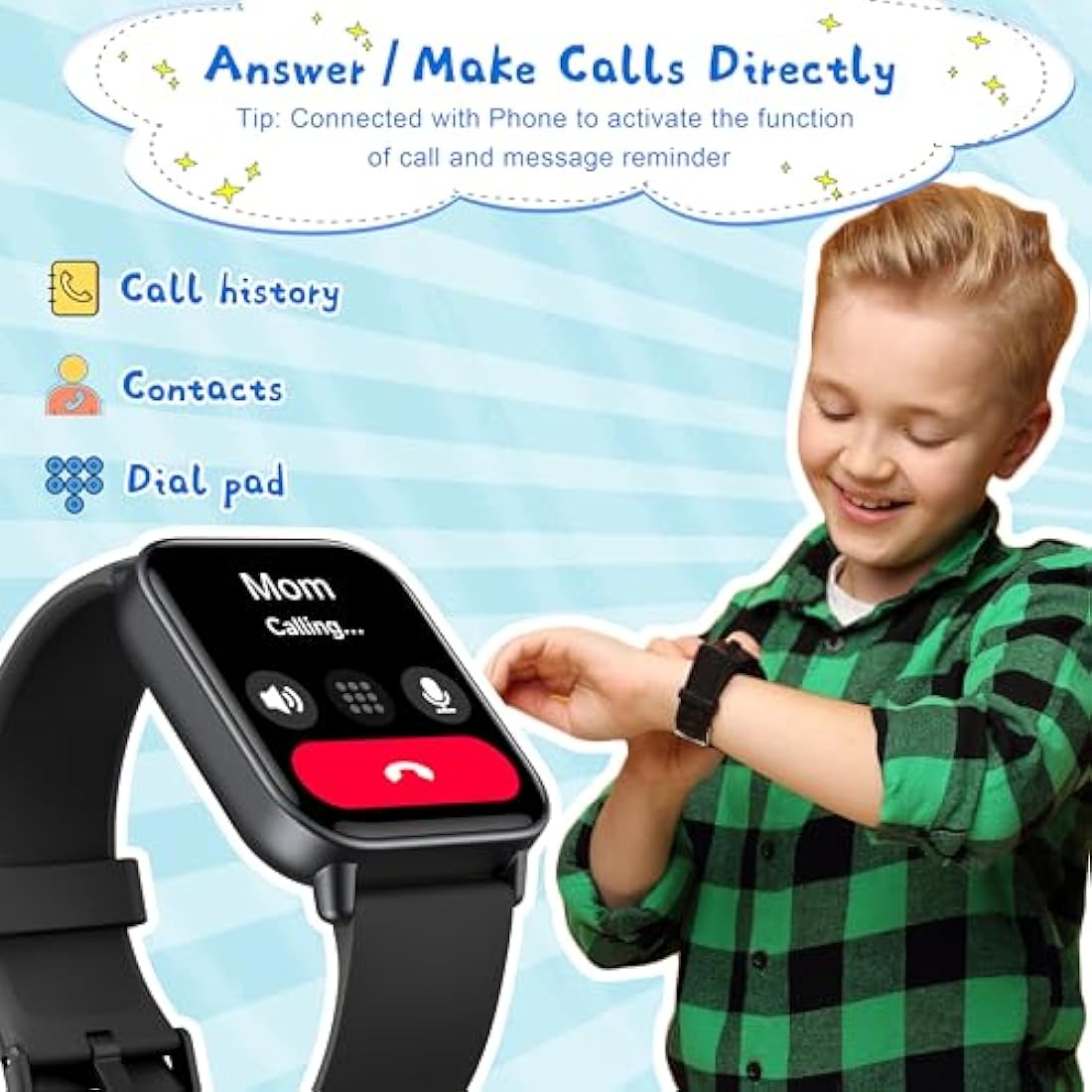 KALINCO Kids Smart Watch – IP68 Waterproof Fitness Tracker with Calling