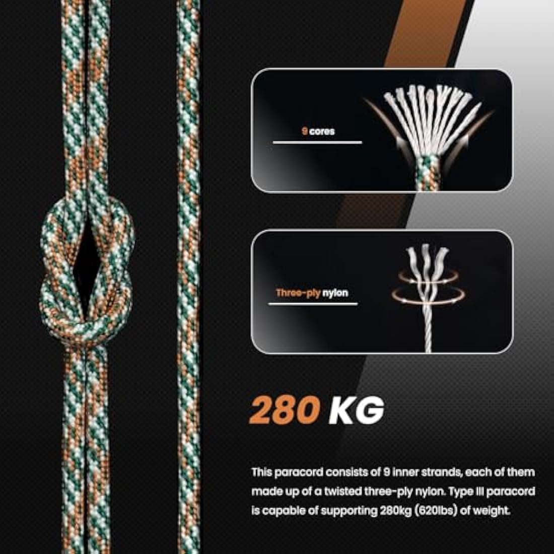 Abma Cord 4mm Type III Nylon Paracord – 9 Strands, 100m Spool